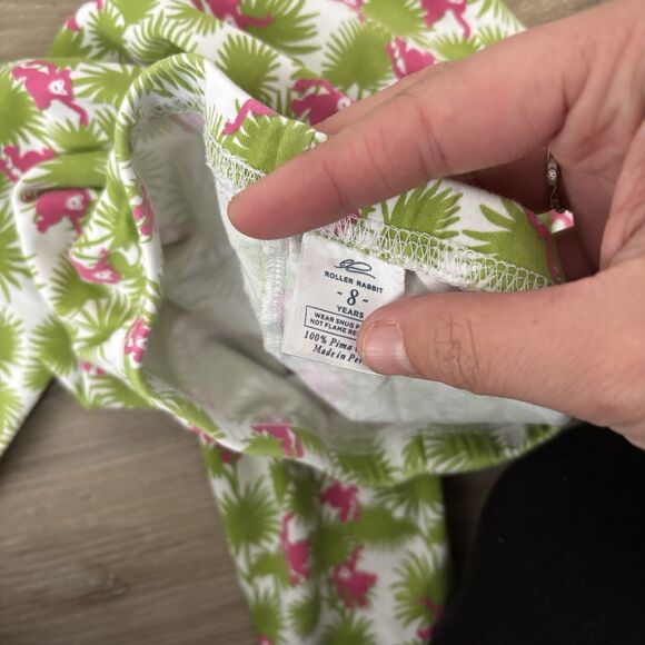 Roller Rabbit Pajama Set Kids Size 8 Pima Cotton Green Pink Monkeys 2 Piece Set - Picture 7 of 7